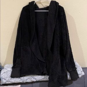 Black Faux Fur Over Sized Cardigan